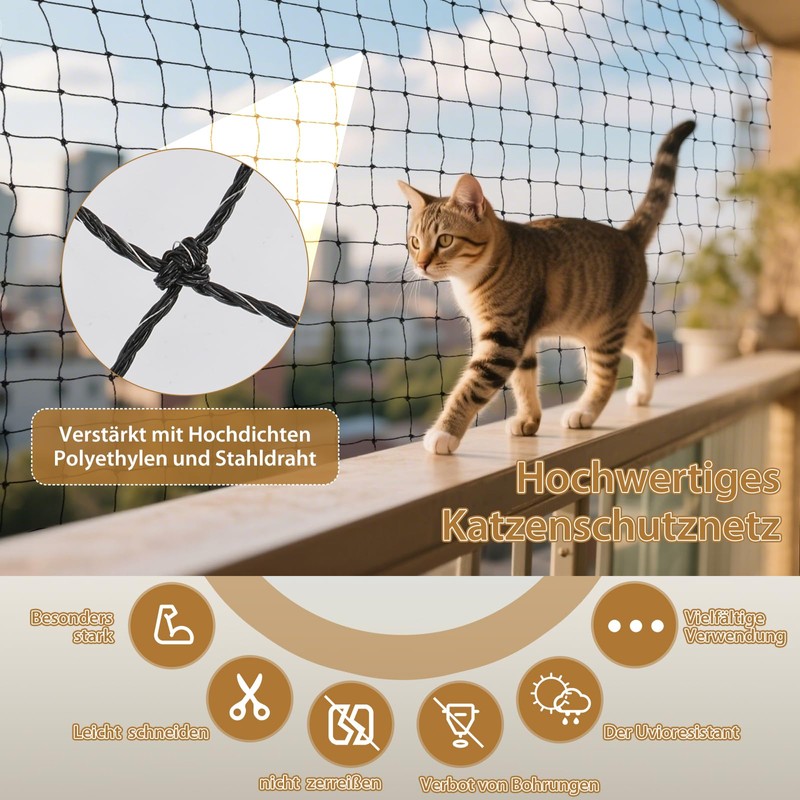 Cat Net for Balcony, Wire Reinforced, Cat Mesh Balcony Protection