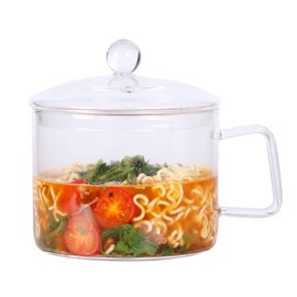 tazón de vidrio de tamaño pequeño con tapa y asa, 44 onzas líquidas/1,4 litros para fideos, pasta, sopa, cereales, frutas, sin BPA, microondas y lavaplatos