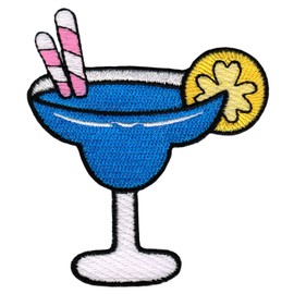 Cocktail Blue Glass Cocktail Glass Embroidered Patch for Iron-On or Sew On Iron-On Clothes Iron-On Patch Applique Patch Size 7.4 x 8.5 cm