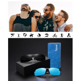 Tolumo Men's Driving Polarized Sunglasses Al-Mg Metal Frame Ultra Light UV400 For Golf Fishing T6115 Black Silver