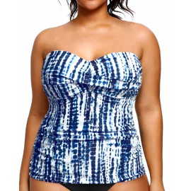 Aqua Eve Plus Size Tankini Top Only Bandeau Swim Top Strapless Swimsuit Top Blue Tie Dye 14W