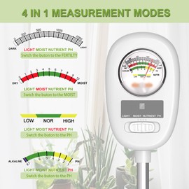 Justmetr [Newest] Soil Meter, 4-in-1 Soil Moisture Meter, Digital Soil Test with pH, Moisture, Light and Nutrient for Gardening, Lawn, Farming, Outdoor& Indoor Plants