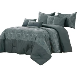 Not Available 7 Piece Grey Waves Striped Soft Bedding Comforter Set