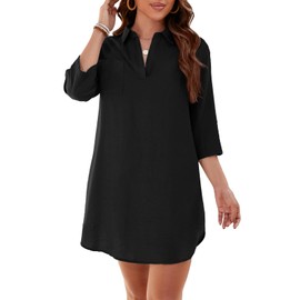 ZANZEA Women's Beach Dress Bikini Cover Up Beach Poncho Summer Swimwear Beach Cover Up Shirt, black, XL