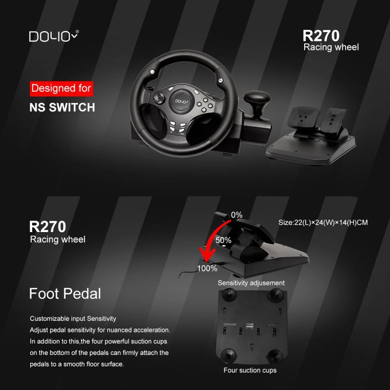 DOYO Pro Universal Vibration Gaming Steering Wheel with Pedals 270°
