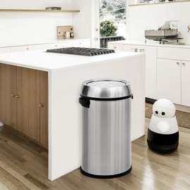 DYTesa 17 Gallon Swing Top Kitchen Trash Can, 65 Liter Large Capacity Recycling Bin, Commercial Stainless Steel Waste Container, Round Waste Bin for Outdoor, Home Office, Restaurant, Silver