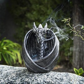 Summit Collection Gifts Silver Dragon Incense Holder Backflow Burner Smoke Effect Cone Stand Gothic Aromatherapy Polyresin Figurine Home Decor 5.78" H
