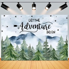 Yeele 7x5ft Let The Adventure Begin Baby Shower Backdrop Watercolor Green Mountain Forest Woodland Photography Background Newborn Celebration Decor Banner Photo Booth Props