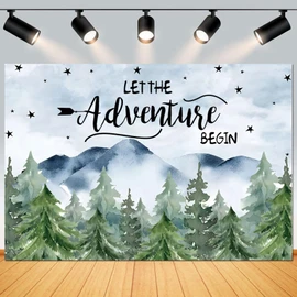 Yeele 7x5ft Let The Adventure Begin Baby Shower Backdrop Watercolor Green Mountain Forest Woodland Photography Background Newborn Celebration Decor Banner Photo Booth Props