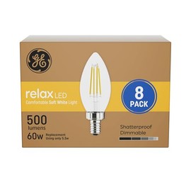GE Relax LED Light Bulbs, 60 Watt, Soft White, Decorative Bulbs, Clear, Small Base (8 Pack)