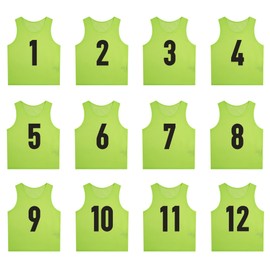 SHIJIXING 12 Pack（1-12） Numbered Pinnies/Scrimmage Vest/Team Practice Jerseys for Basketball, Soccer, Football (S, 1-12 Neon Green)