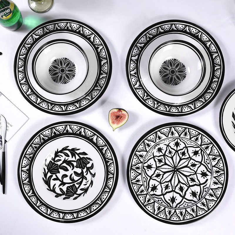 Lechoo Melamine Dinnerware Sets-12pcs Melamine Plates and Bowls Set, Unbreakable,