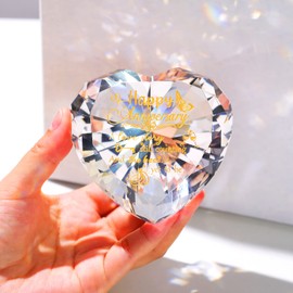 Wedding Anniversary Heart Gifts for Her Him, Happy Anniversary Presents for Women Wife Crystal Heart Diamond Paperweights Ornaments, Anniversary Romantic Gifts for Couples Girlfriend Parents