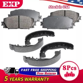 EXPPOWER Front Rear Ceramic Brake Pads And Drum Shoes Kit For Toyota Yaris