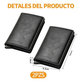 Jrff&gwky® 2pcs Tarjeteros De Piel Para Hombre, Fundas Plegables Antirrobo Rfid, Capacidad Para 6 Tarjetas, Cartera De Regalo Para Hombre