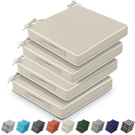 Leinuosen 4 Pcs Patio Cushion Covers, 19'' x 19'' x 3'' Waterproof Cushion Replacement for Furniture Sofa Couch Slip Covers with Adjustable Ties Portable Handle, Cover Only(Beige)