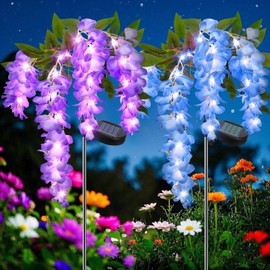 Rirool 2 Pack Solar Wisteria Flower Lights, Waterproof Solar Lights Outdoor for Garden, Patio, Yard Decoration, Blue and Purple