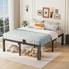 18 inch King Size Bed Frame with Round Corner Legs and Headboard Hole Mattress Slide Stopper 3500 lbs Heavy Duty Metal Platform,Steel Slat Support,No Box Spring Needed,Easy Assembly,Noise Free