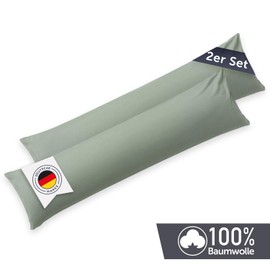 Blumtal Seitenschläferkissen Bezug 40 x 145 (2er Set Kissenbezüge) - Hellgrün - 100% Baumwolle, Oeko-Tex Zertifiziert, Kissenbezug für Seitenschläferkissen, Kissenhülle mit Reißverschluss