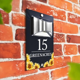 Custom Signs Solar Illuminated Modern Anthracite House Number Sign 24cm x 14.5cm Sunflowers Bottom Design