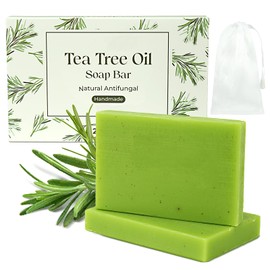 2 Pcs Tea Tree Soap Bar, Gentle Nourishing Handmade Bath Soap with Tea Tree Oil and Shea Butter for Women and Men All Skin Types, 4 OZ