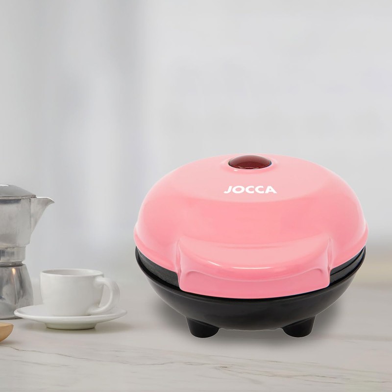 Jocca - Round Waffle Iron in Pink, 500 W, Non-Stick