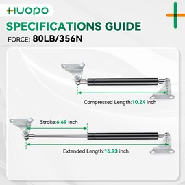 HUOPO 17 Inch 80 lb/356 N Gas Shock Strut Spring Lift Support for RV Bed Door Storage Cover Lids Floor Hatch Boat Shed Window Custom Heavy Duty Basement Doors TV Cabinet, Set of 2 with L Mounts