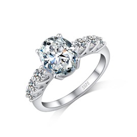 jiamiaoi 18K White Gold Plated Women's Ring Silver 925 Wedding Ring Women's Silver Engagement Ring Wedding Ring for Bride Solitaire Rings Women's Diamond Silver Rings for Women, Sterling Silver