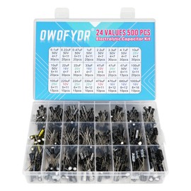 500-Piece Electrolytic Capacitor Assortment Kit – 24 Values (0.1μF–1000μF, 10V/16V/25V/50V) – Ideal for DIY Projects, Electronics Repair & Hobbyists