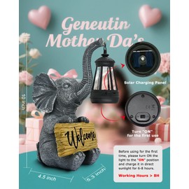 KVR Solar Elephant Garden Lights, Outdoor Welcome Statue Decor for Patio Yard, Birthday Gift for Women Mom Grandma (2025 New Gift Ready)​ (Black)