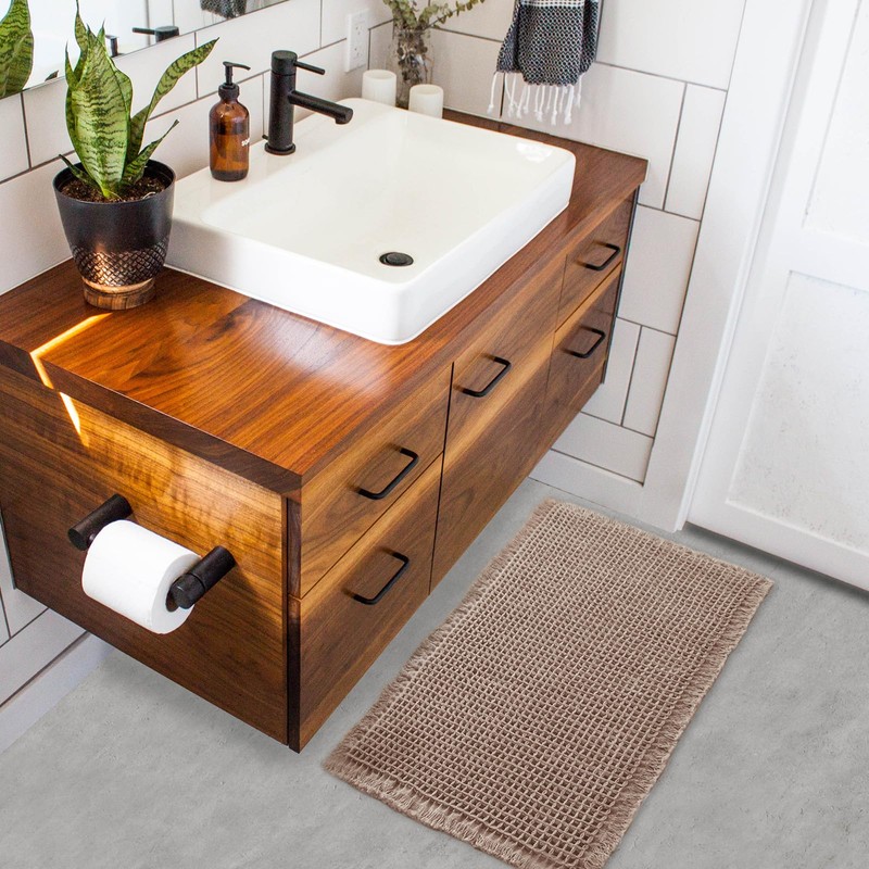 ZALL Tan Waffle Bath Mat,Super Absorbent Non Slip Bathroom Rug,Brown