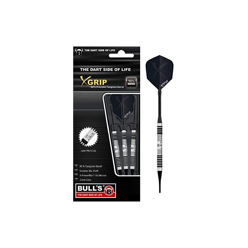 BULL'S X-Grip X7 Soft Dart, Multicoloured (Black/Silver), 18 g