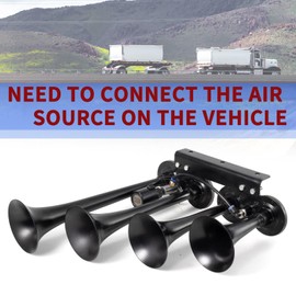 AOLIHAN Train Horn for Trucks 4 Trumpet 150DB Air Horn Super Loud Train Horn 12V/24V with Electric Solenoid Universal for Truck Car Pickup Jeep Vehicle Black