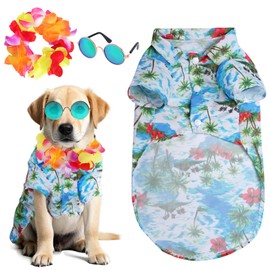 cnomg 3 Pieces Pet Dog Hawaiian Costume Summer Tropical Outfit Hawaiian Dog Shirt for Pet Beach Seaside Casual Wear Parties Photo Event Decorations (Large)