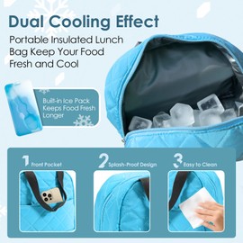 WHALEHOUSE 45 OZ Double-Layers Salad Container for Lunch, Bento Box with Ice Pack, Utensil & Cooler bag, Lunch Box with Lids for Meal Prep, Microwave/Dishwasher/Freezer Safe (Blue)