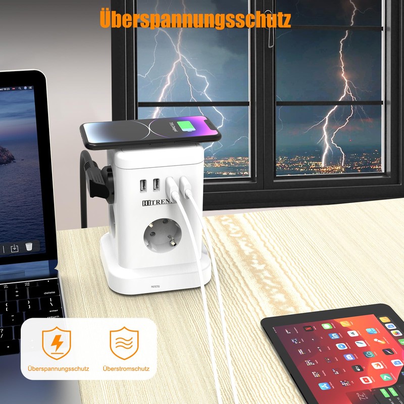 Power Strip with USB, 7 Sockets Distribution Socket with 5