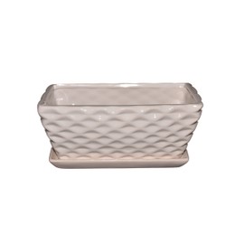 New 8" Off-White Basket Weave Design Rectangle Shape Bonsai Cactus Plant Planter Pot & Saucer