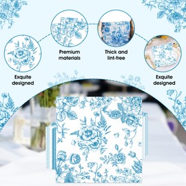 100PCS Paper Blue Floral Napkins Decorative Disposable – Guest Hand Towels for Bathroom, Dinner, Decoupage, Cocktail, Wedding, Party and Baby Shower