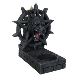Ebros Gift Gothic Werewolf Alpha Wolf Pentagram Wheel Tea Light Candle Holder and Backflow Incense Cone Burner Figurine Werewolves Direwolf Fantasy Decor Sculpture