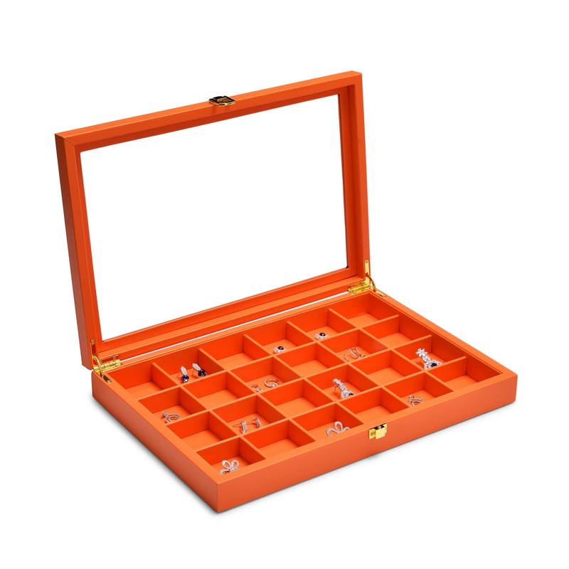 Oirlv 24 Grid Premium Leather Jewelry Organizer Tray with Transparent