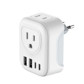 European Travel Plug Adapter, HITRENDS Canada US to Europe Plug Adapter with 2 American Outlets & 2 USB Ports & 2 USB C, 6 in 1 Travel Adapter to Most of Europe Portugal Spain France(Type C) - 1 Pack