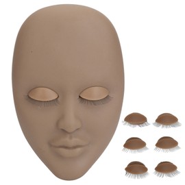 Eyelash Extension Face Mannequin 3 Pairs Removable Eyelids Single Layer Lash Extension Face Model Coffee Color