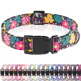 Seyezo Dog Collar, Cute Floral Puppy Collar for Boys Girls Small Medium Large Dogs, Adjustable Soft Fancy Pet Collar with Quick Release Buckle for Males Females, Black Floral,XS