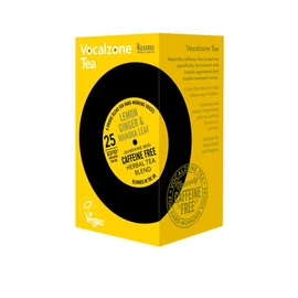 Vocalzone Tea for Throat & Voice Care – Lemon Ginger & Manuka Leaf. Caffeine Free Herbal Tea Blend. 25 Tea Bags. Contains Liquorice, Slippery Elm.