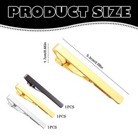 3pcs Men's Tie Clip Set,Classic Silver, Black & Gold Tie Clips,Elegant Accessories for Formal & Casual Wear,Gift for Men