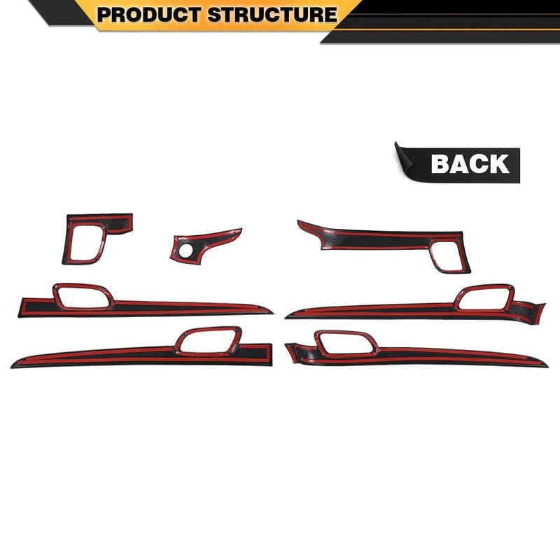 CNNELL Dashboard Panel Door Handle Trim Bezels Carbon Fiber Compatible