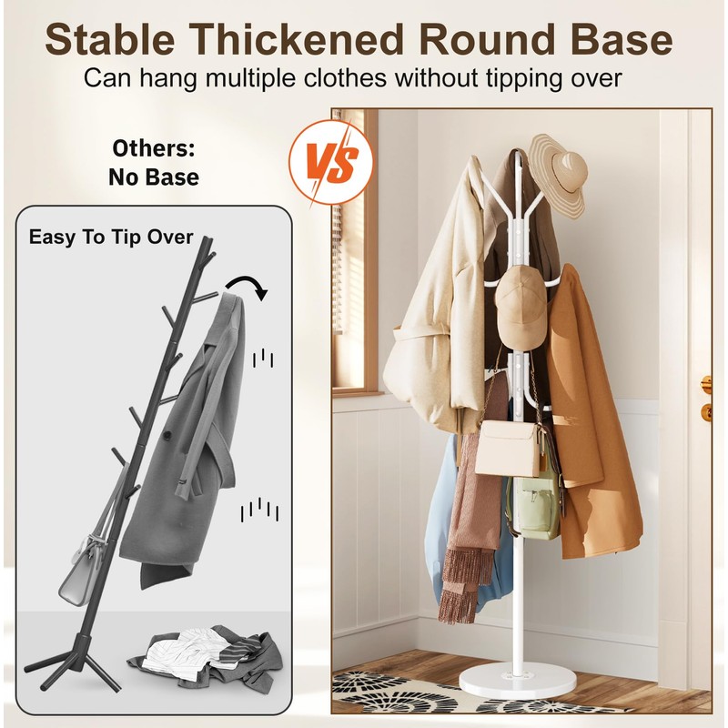 MISSLO Heavy Duty Coat Rack Freestanding with Stable Wood Base
