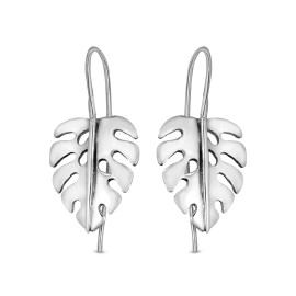 AeraVida Boho Chic Tropical Charm Monstera Leaf Sterling Silver Dangle Earrings