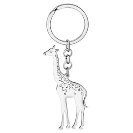 HUAGEO Stainless Steel Cute Giraffe Keychain Wallet Charm Gifts For Women Handbags Car Novelty Jewelry Fun Keys Accessories (Silver)