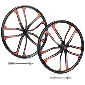 MEGHNA Bike Wheelset 10 Spokes Lightweight Aluminium 24 inch Integrated Wheel Compatible with 6 Bolts Disc Brake 7-12 Speed Thread Freewheel Hub for Mountain Bike Kids Bike (Black, 24 inch)